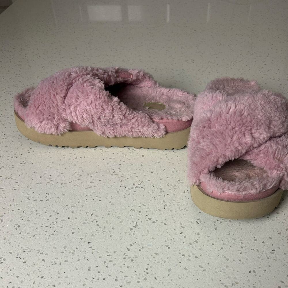 Ugg Fuzz Sugar Cross Strap Slide Platform Sandals… - image 5